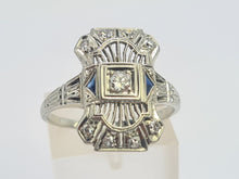 Load image into Gallery viewer, A8249: Antique: Art Deco 18ct White Gold Sapphire Diamonds Openwork Ring- beautiful symmetry-
