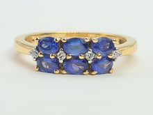 Load image into Gallery viewer, 8252: Vintage: 18ct Gold Royal Blue Tanzanites Round Cut Diamonds Geometric Set Ring
