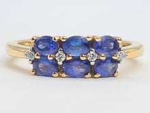 Load image into Gallery viewer, 8252: Vintage: 18ct Gold Royal Blue Tanzanites Round Cut Diamonds Geometric Set Ring
