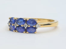 Load image into Gallery viewer, 8252: Vintage: 18ct Gold Royal Blue Tanzanites Round Cut Diamonds Geometric Set Ring
