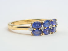 Load image into Gallery viewer, 8252: Vintage: 18ct Gold Royal Blue Tanzanites Round Cut Diamonds Geometric Set Ring
