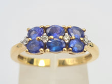 Load image into Gallery viewer, 8252: Vintage: 18ct Gold Royal Blue Tanzanites Round Cut Diamonds Geometric Set Ring
