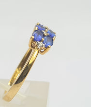 Load image into Gallery viewer, 8252: Vintage: 18ct Gold Royal Blue Tanzanites Round Cut Diamonds Geometric Set Ring
