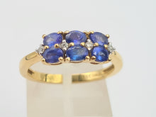 Load image into Gallery viewer, 8252: Vintage: 18ct Gold Royal Blue Tanzanites Round Cut Diamonds Geometric Set Ring
