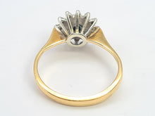 Load image into Gallery viewer, 8255: Vintage: 18ct Gold French Blue Sapphire 12 Diamonds &quot;Starburst&quot; Floral Cluster Ring
