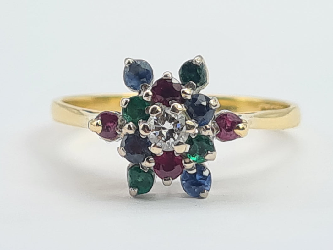 8256: Vintage: 18ct Gold Rubies, Sapphires, Emeralds Diamond 