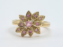 Load image into Gallery viewer, 8259: Vintage; 9ct Gold Pink Sapphires Diamonds Flower Head Cocktail Ring
