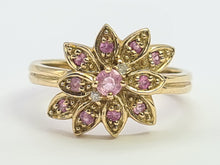 Load image into Gallery viewer, 8259: Vintage; 9ct Gold Pink Sapphires Diamonds Flower Head Cocktail Ring
