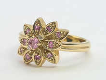 Load image into Gallery viewer, 8259: Vintage; 9ct Gold Pink Sapphires Diamonds Flower Head Cocktail Ring
