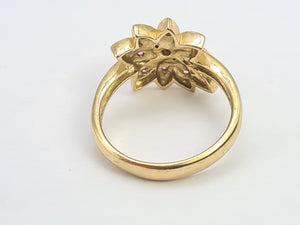 8259: Vintage; 9ct Gold Pink Sapphires Diamonds Flower Head Cocktail Ring