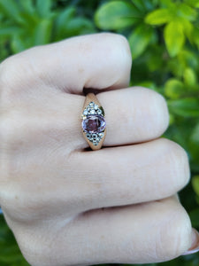 8178: Vintage: 9ct Gold Pink Sapphire 12 Diamonds Dress Ring