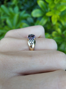 8178: Vintage: 9ct Gold Pink Sapphire 12 Diamonds Dress Ring