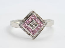 Load image into Gallery viewer, 8269: Vintage 9ct White Gold Art Deco Style Pink Sapphires Diamonds Panel Ring
