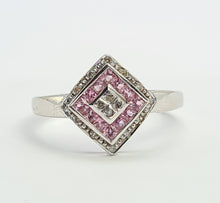 Load image into Gallery viewer, 8269: Vintage 9ct White Gold Art Deco Style Pink Sapphires Diamonds Panel Ring
