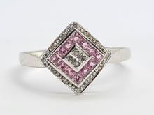 Load image into Gallery viewer, 8269: Vintage 9ct White Gold Art Deco Style Pink Sapphires Diamonds Panel Ring
