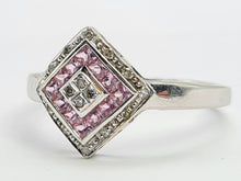 Load image into Gallery viewer, 8269: Vintage 9ct White Gold Art Deco Style Pink Sapphires Diamonds Panel Ring
