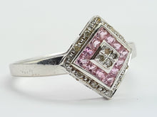 Load image into Gallery viewer, 8269: Vintage 9ct White Gold Art Deco Style Pink Sapphires Diamonds Panel Ring
