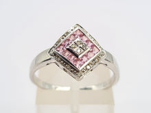 Load image into Gallery viewer, 8269: Vintage 9ct White Gold Art Deco Style Pink Sapphires Diamonds Panel Ring
