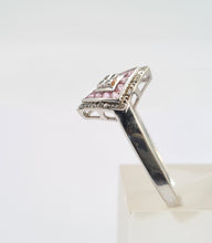 Load image into Gallery viewer, 8269: Vintage 9ct White Gold Art Deco Style Pink Sapphires Diamonds Panel Ring
