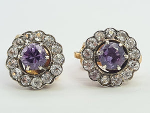 A8277: Vintage: Rare, Large 9ct Gold Alexandrite White Sapphires Clip-On Earrings