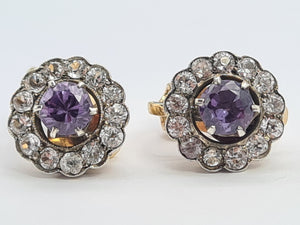 A8277: Vintage: Rare, Large 9ct Gold Alexandrite White Sapphires Clip-On Earrings