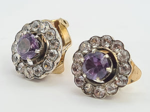 A8277: Vintage: Rare, Large 9ct Gold Alexandrite White Sapphires Clip-On Earrings