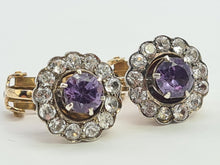 Load image into Gallery viewer, A8277: Vintage: Rare, Large 9ct Gold Alexandrite White Sapphires Clip-On Earrings
