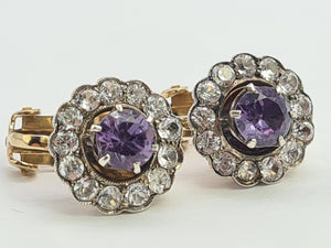 A8277: Vintage: Rare, Large 9ct Gold Alexandrite White Sapphires Clip-On Earrings