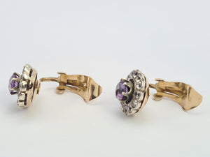 A8277: Vintage: Rare, Large 9ct Gold Alexandrite White Sapphires Clip-On Earrings