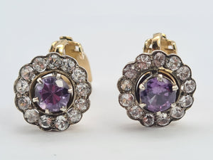 A8277: Vintage: Rare, Large 9ct Gold Alexandrite White Sapphires Clip-On Earrings