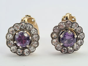 A8277: Vintage: Rare, Large 9ct Gold Alexandrite White Sapphires Clip-On Earrings