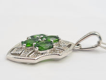 Load image into Gallery viewer, 8278: Vintage:: 9ct White Gold Green Diopsides 10 diamonds Pendant + Necklace (45cm)
