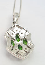 Load image into Gallery viewer, 8278: Vintage:: 9ct White Gold Green Diopsides 10 diamonds Pendant + Necklace (45cm)
