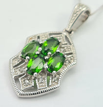 Load image into Gallery viewer, 8278: Vintage:: 9ct White Gold Green Diopsides 10 diamonds Pendant + Necklace (45cm)
