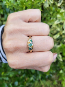 A8160: Vintage: 9ct Gold Emeralds Trilogy Diamonds Dress Ring- seductive&nbsp;