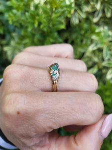 A8160: Vintage: 9ct Gold Emeralds Trilogy Diamonds Dress Ring- seductive&nbsp;