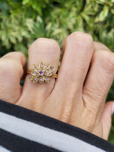 Load image into Gallery viewer, 8259: Vintage; 9ct Gold Pink Sapphires Diamonds Flower Head Cocktail Ring
