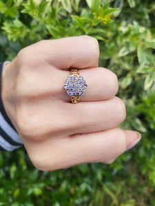 8241: Vintage; 9ct Gold 24 Blue Tanzanites Openwork Set Cocktail Ring