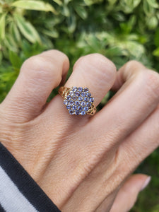 8241: Vintage; 9ct Gold 24 Blue Tanzanites Openwork Set Cocktail Ring