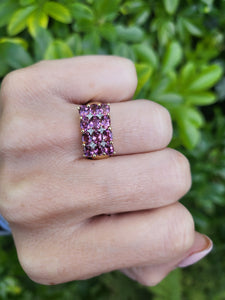 A8129: Vintage; Statement; 9ct Gold Pink Morganites Diamonds Cocktail Ring - total eye candy