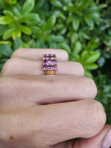 A8129: Vintage; Statement; 9ct Gold Pink Morganites Diamonds Cocktail Ring - total eye candy