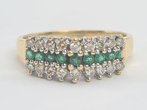 8168: Vintage: Extraordinary 18ct Gold Emeralds Diamonds Stacker/Dress Ring- Splendid