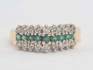 8168: Vintage: Extraordinary 18ct Gold Emeralds Diamonds Stacker/Dress Ring- Splendid