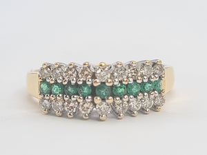 8168: Vintage: Extraordinary 18ct Gold Emeralds Diamonds Stacker/Dress Ring- Splendid