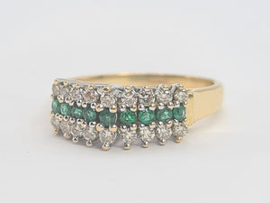 8168: Vintage: Extraordinary 18ct Gold Emeralds Diamonds Stacker/Dress Ring- Splendid