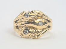 Load image into Gallery viewer, 8203: Vintage: Statement 9ct Gold Diamonds Three Heads Snake Ring
