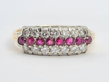 Load image into Gallery viewer, 8229: Vintage; 9ct Gold Vivid Rubies Sparkling Diamonds Dress/Stacker Ring- exquisite
