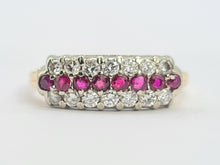 Load image into Gallery viewer, 8229: Vintage; 9ct Gold Vivid Rubies Sparkling Diamonds Dress/Stacker Ring- exquisite
