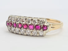 Load image into Gallery viewer, 8229: Vintage; 9ct Gold Vivid Rubies Sparkling Diamonds Dress/Stacker Ring- exquisite
