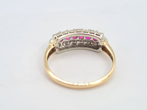 8229: Vintage; 9ct Gold Vivid Rubies Sparkling Diamonds Dress/Stacker Ring- exquisite